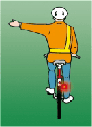 Cyclist signalling left, seen from behind