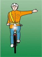 Cyclist signalling left, seen from the front