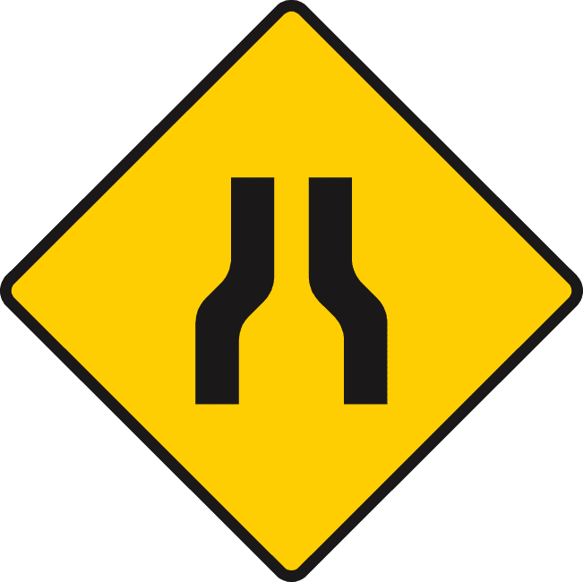Road narrows from both sides