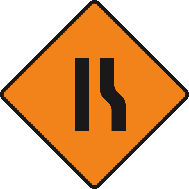 Road narrows from the right