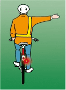 Cyclist signalling right or moving out, seen from behind