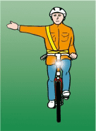 Cyclist signalling right, seen from the front
